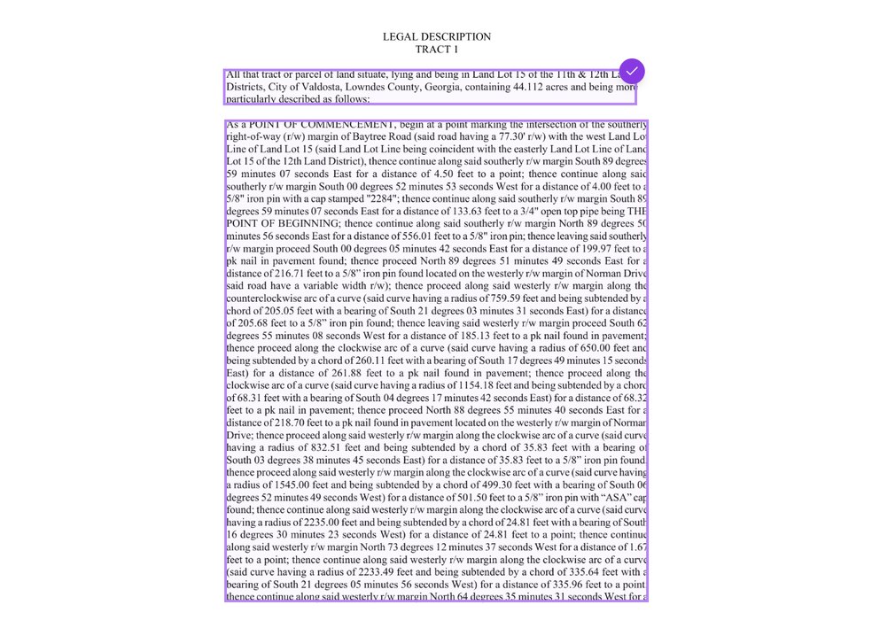 A recorded legal description, the calls running down the page