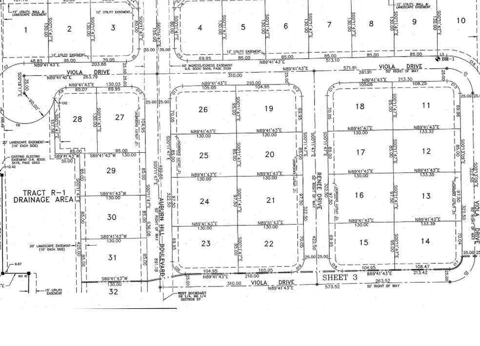 Recorded plat, sheet 3 of a 32-lot subdivision
